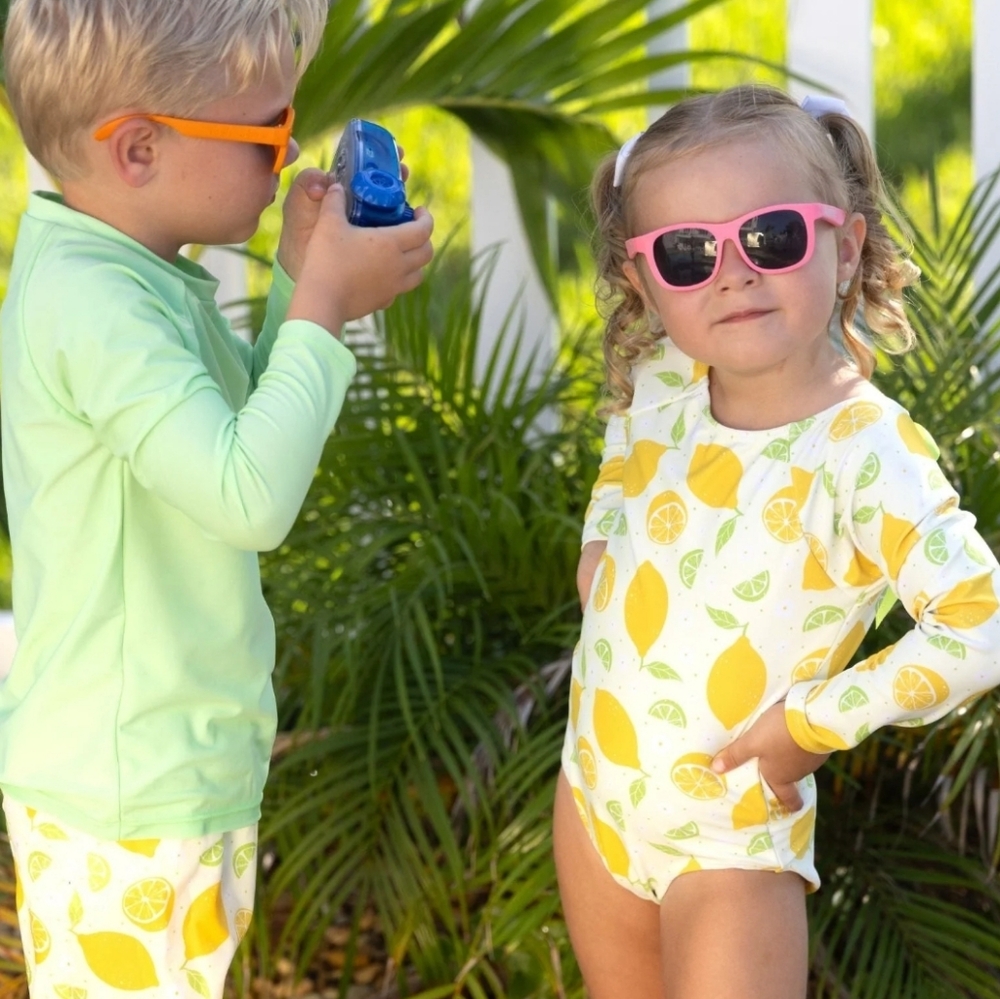 Kids Swimsuit One Piece Long Sleeve Rash Guard Lemon Print Baby Girls Size 6m